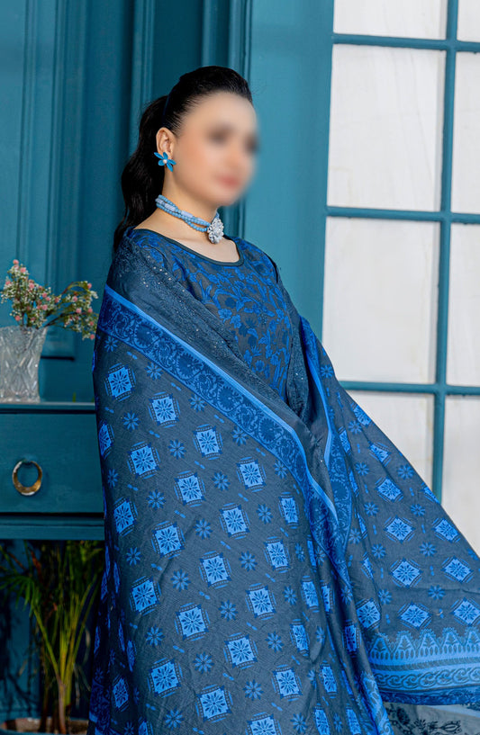 Falak Embroidered Lawn Unstitched 3 Piece Suit - Design-06 - AK25FL1 - Blue - Summer Collection