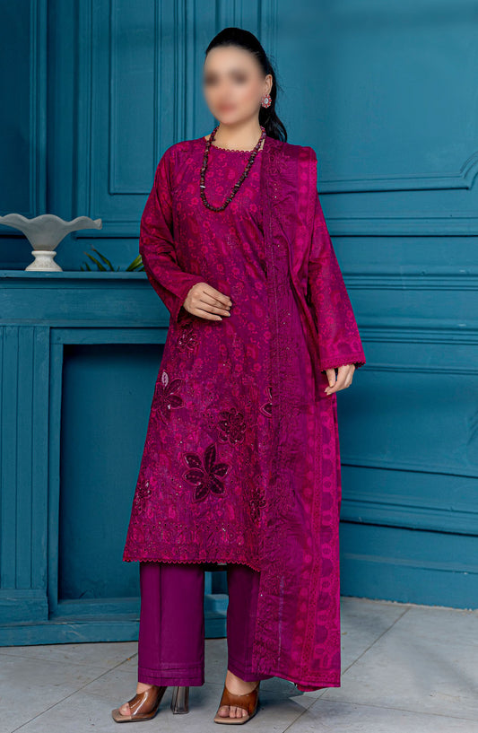 Falak Embroidered Lawn Unstitched 3 Piece Suit - Design-05 - AK25FL1 - Pink - Summer Collection