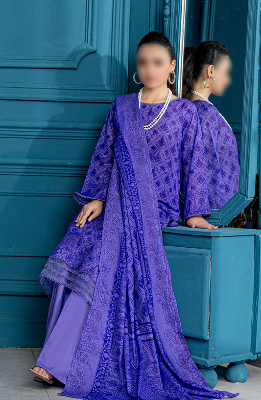 Falak Embroidered Lawn Unstitched 3 Piece Suit - Design-03 - AK25FL1 - Purple - Summer Collection