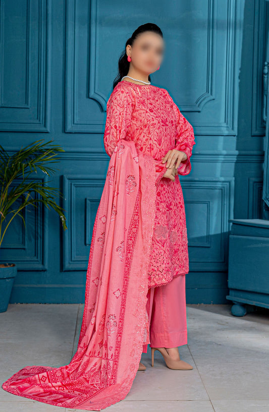 Falak Embroidered Lawn Unstitched 3 Piece Suit - Design-02 - AK25FL1 - Pink - Summer Collection