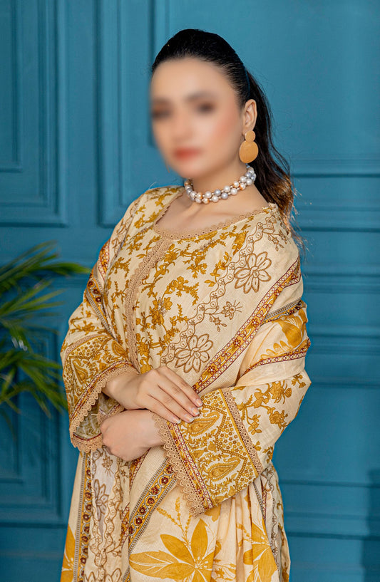 Falak Embroidered Lawn Unstitched 3 Piece Suit - Design-01 - AK25FL1 - Orange - Summer Collection