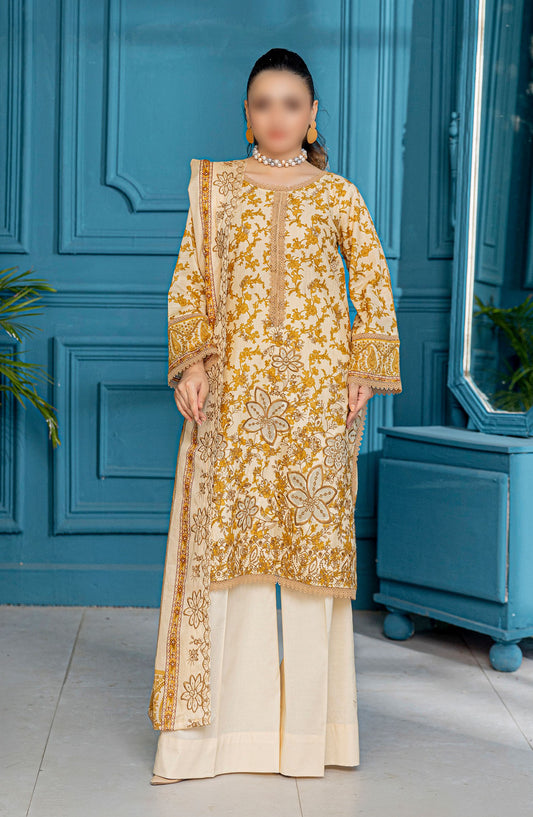 Falak Embroidered Lawn Unstitched 3 Piece Suit - Design-01 - AK25FL1 - Orange - Summer Collection