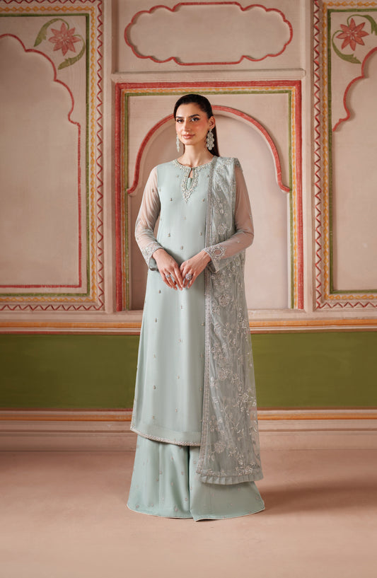 Falesia by Zarif Embroidered Net Unstitched 3 Piece Suit - HF-05 DINAAR - ZRF25FL - Blue - Formal Collection