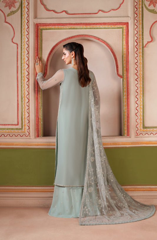 Falesia by Zarif Embroidered Net Unstitched 3 Piece Suit - HF-05 DINAAR - ZRF25FL - Blue - Formal Collection