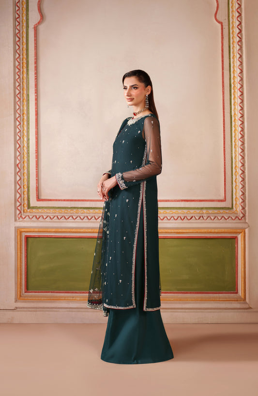 Falesia by Zarif Embroidered Net Unstitched 3 Piece Suit - HF-02 SHENAAR - ZRF25FL - Green - Formal Collection