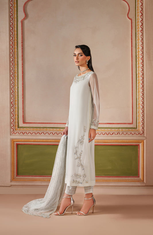 Falesia by Zarif Embroidered Net Unstitched 3 Piece Suit - HF-03 ROOMAY - ZRF25FL - White - Formal Collection