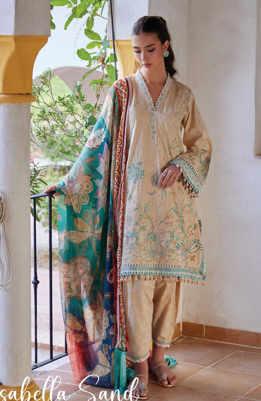 Farah Talib Aziz Luxury Embroidered Jacquard Unstitched 3 Piece Suit - FTA-12 Isabella Sand - FTA26LL - Peach - Summer Collection