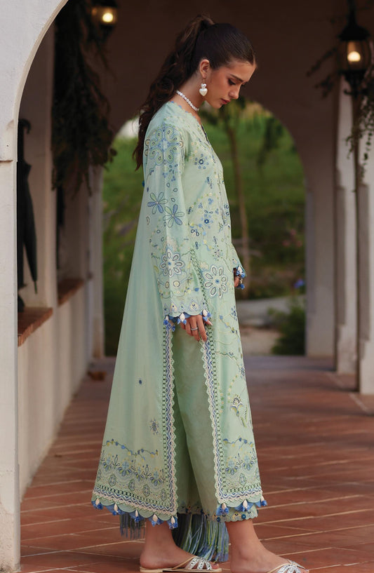 Farah Talib Aziz Luxury Embroidered Lawn Unstitched 3 Piece Suit - FTA-11 Marcia Mint - FTA26LL - Mint Green - Summer Collection