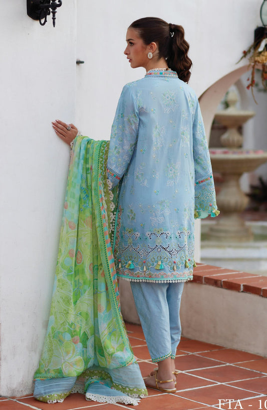 Farah Talib Aziz Luxury Embroidered Lawn Unstitched 3 Piece Suit - FTA-10 Sienna Sky Blue - FTA26LL - Sky Blue - Summer Collection