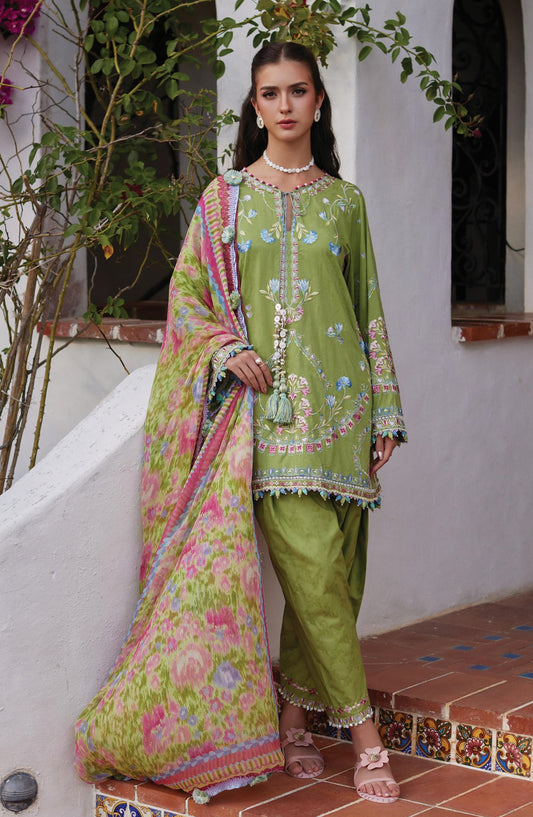 Farah Talib Aziz Luxury Embroidered Jacquard Unstitched 3 Piece Suit - FTA-09 Carmen Kiwi - FTA26LL - Green - Summer Collection