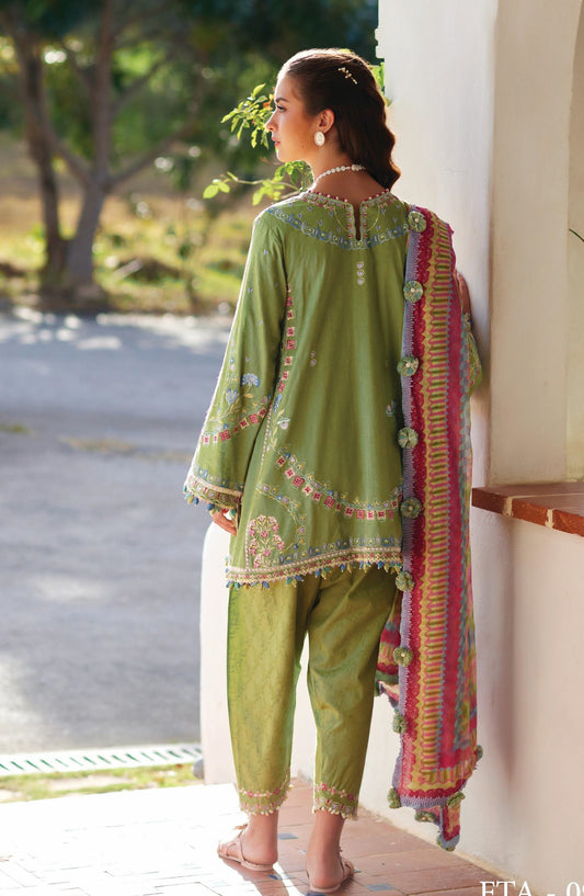 Farah Talib Aziz Luxury Embroidered Jacquard Unstitched 3 Piece Suit - FTA-09 Carmen Kiwi - FTA26LL - Green - Summer Collection