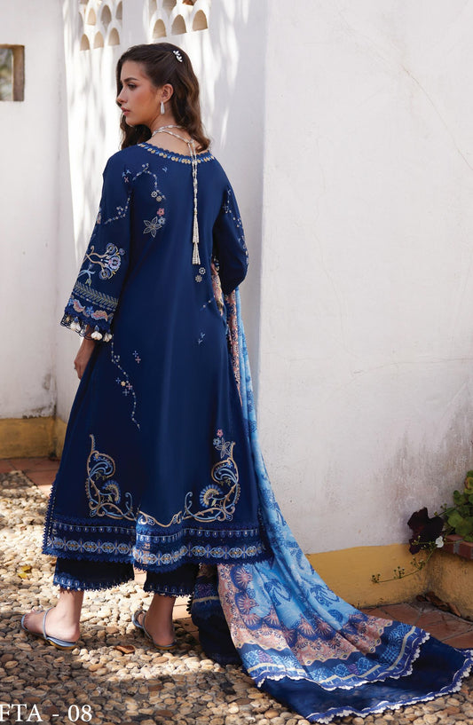 Farah Talib Aziz Luxury Embroidered Jacquard Unstitched 3 Piece Suit - FTA-08 Nia Navy - FTA26LL - Blue - Summer Collection
