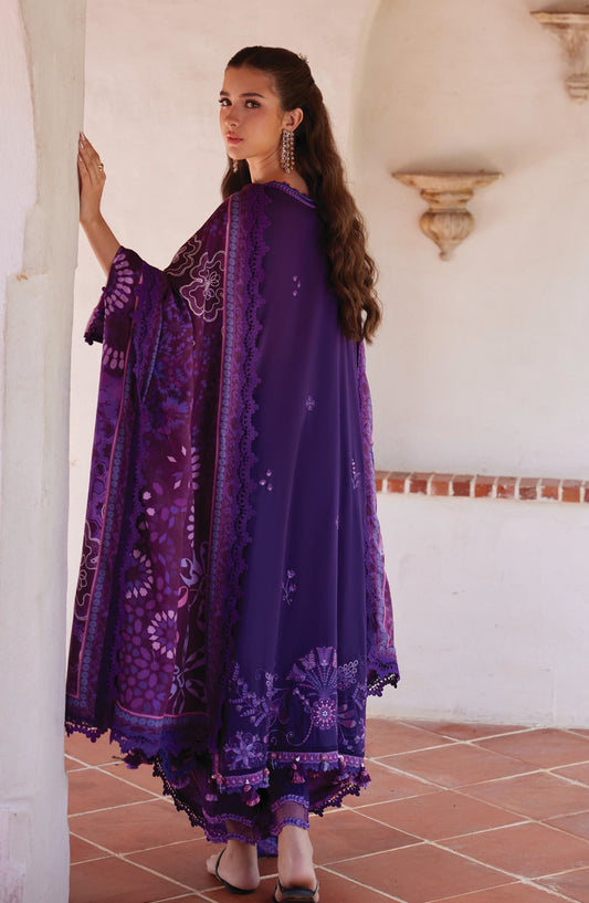Farah Talib Aziz Luxury Embroidered Lawn Unstitched 3 Piece Suit - FTA-06 Vicenta Violet - FTA26LL - Purple - Summer Collection