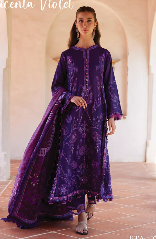 Farah Talib Aziz Luxury Embroidered Lawn Unstitched 3 Piece Suit - FTA-06 Vicenta Violet - FTA26LL - Purple - Summer Collection