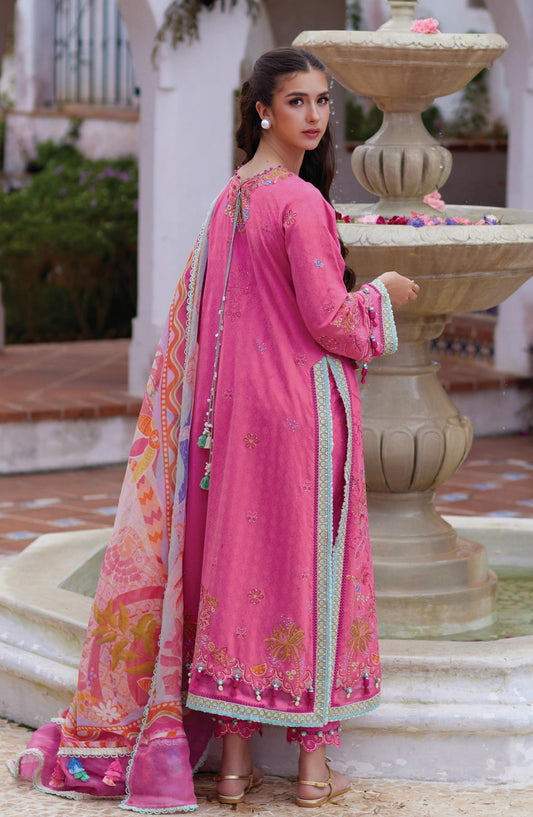 Farah Talib Aziz Luxury Embroidered Jacquard Unstitched 3 Piece Suit - FTA-05 Palmia Pink - FTA26LL - Pink - Summer Collection