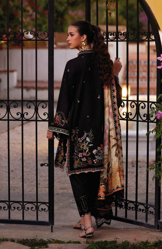 Farah Talib Aziz Luxury Embroidered Jacquard Unstitched 3 Piece Suit - FTA-03 Blanca Black - FTA26LL - Black - Summer Collection