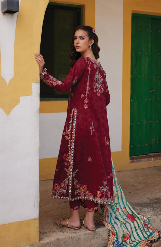 Farah Talib Aziz Luxury Embroidered Jacquard Unstitched 3 Piece Suit - FTA-02 Sofia Scarlet - FTA26LL - Maroon - Summer Collection