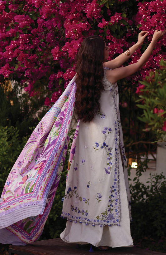 Farah Talib Aziz Luxury Embroidered Jacquard Unstitched 3 Piece Suit - FTA-01 Evita Ivory - FTA26LL - White - Summer Collection