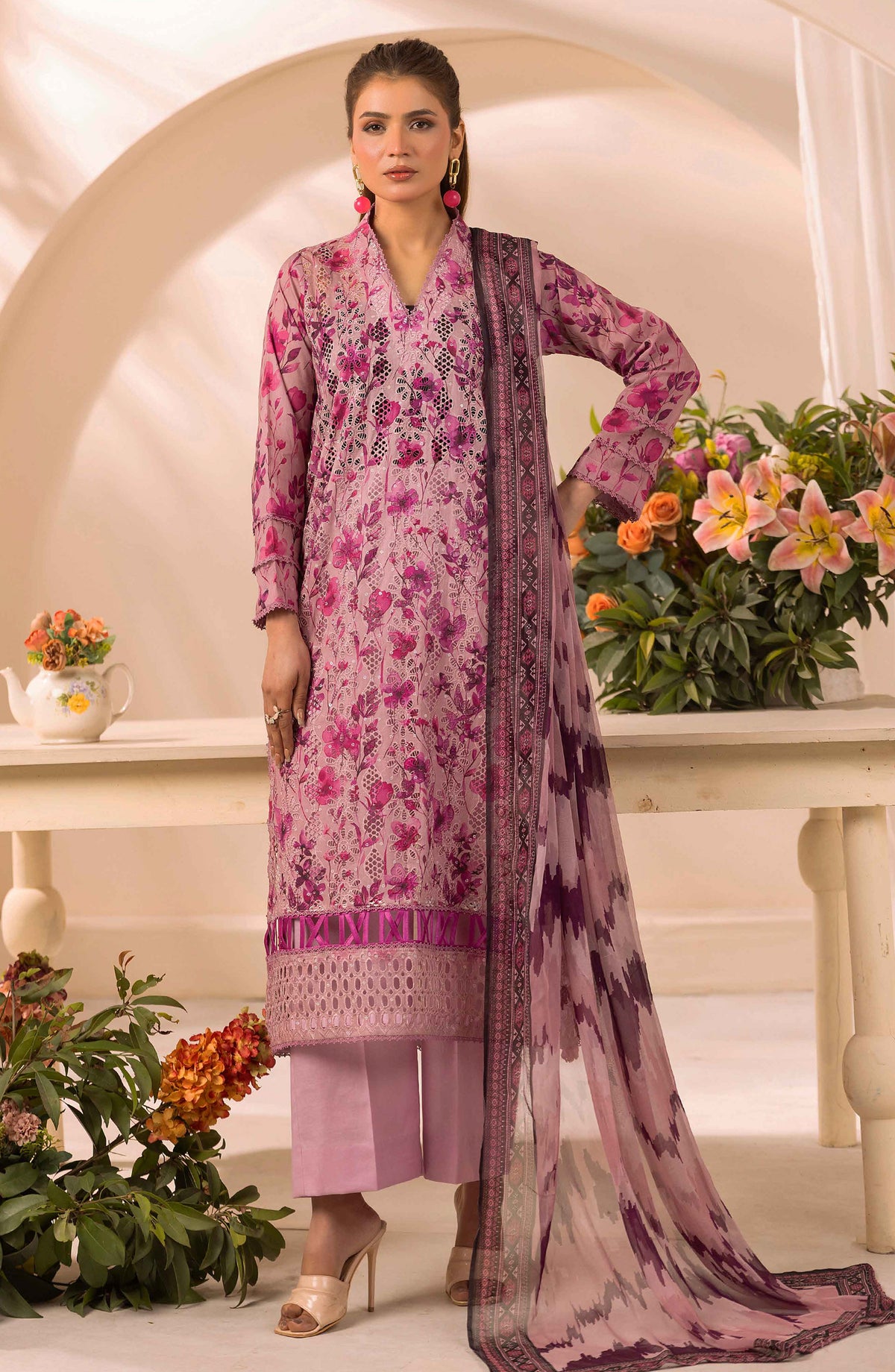 Farah by Mahees Chikankari Lawn Unstitched 3 Piece Suit - D-04 - RA26FMH - Pink - Summer Collection