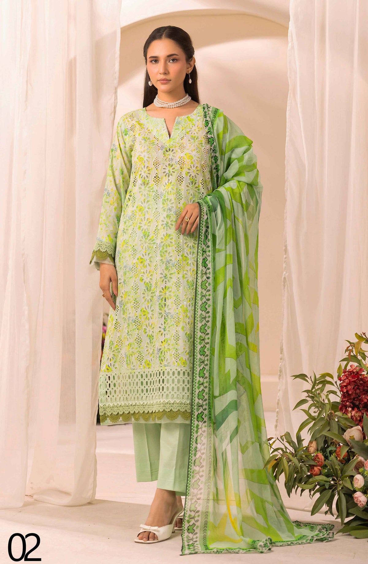 Farah by Mahees Chikankari Lawn Unstitched 3 Piece Suit - D-02 - RA26FMH - Green - Summer Collection