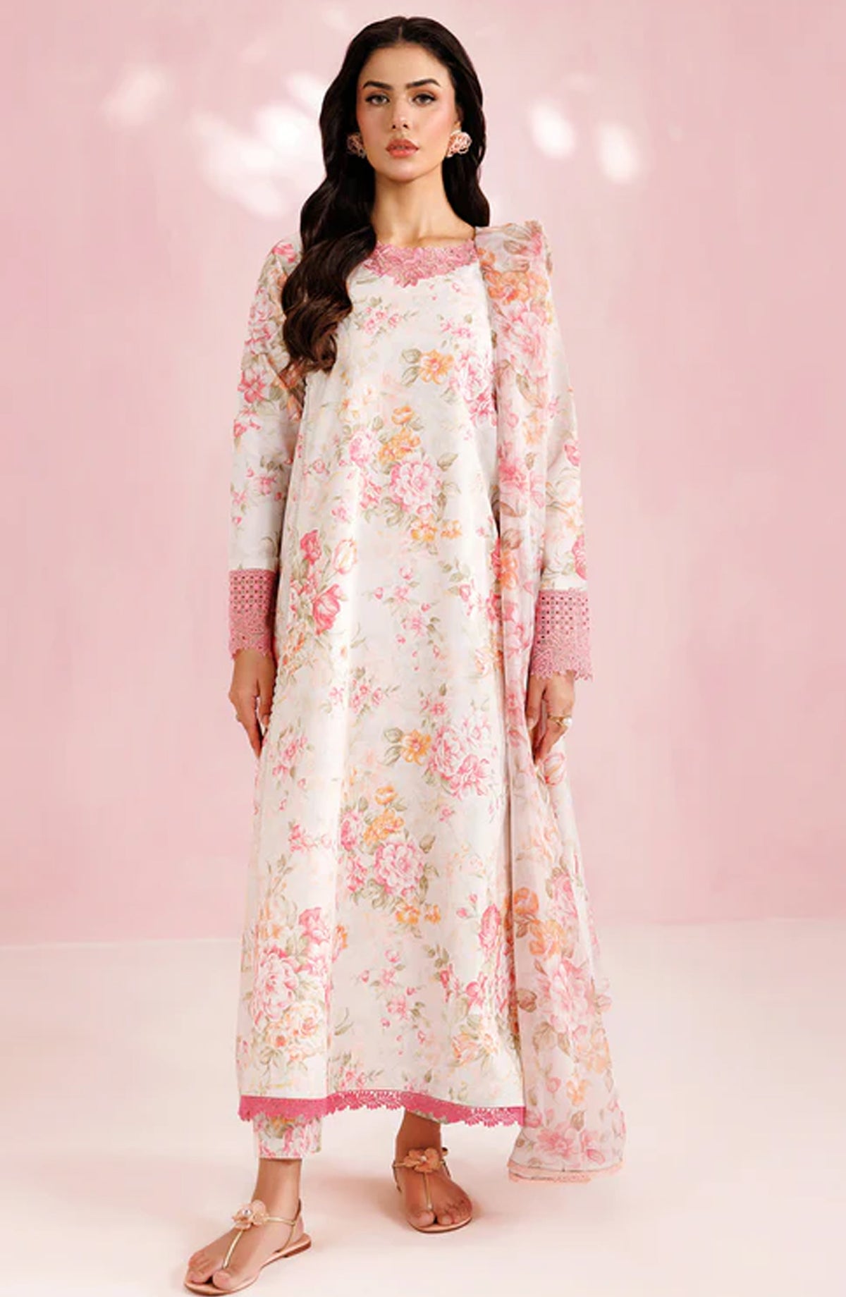 Farasha Embroidered Lawn Unstitched 3 Piece Suit - Cream Haze - FR26PE - White - Summer Collection