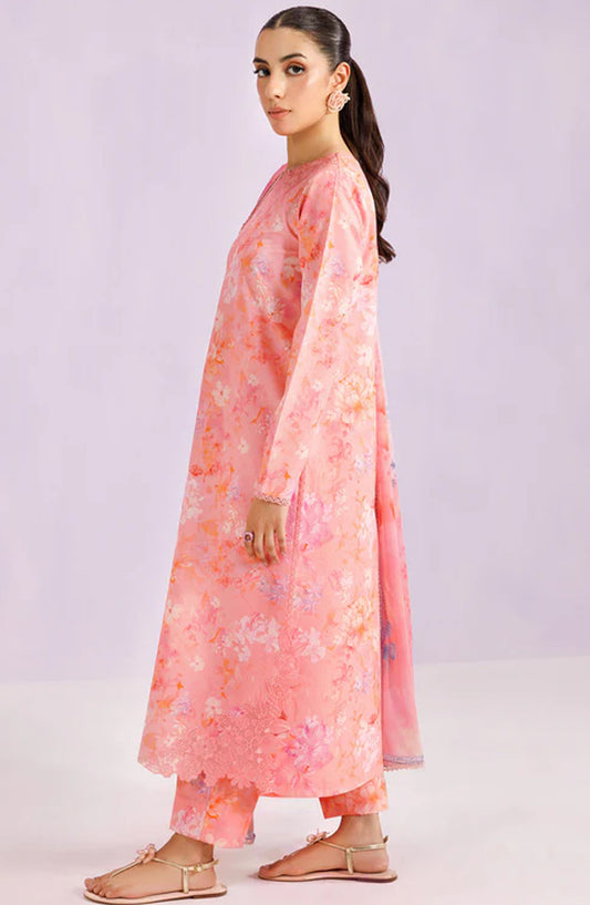Farasha Embroidered Lawn Unstitched 3 Piece Suit - Blush Satin - FR26PE - Pink - Summer Collection