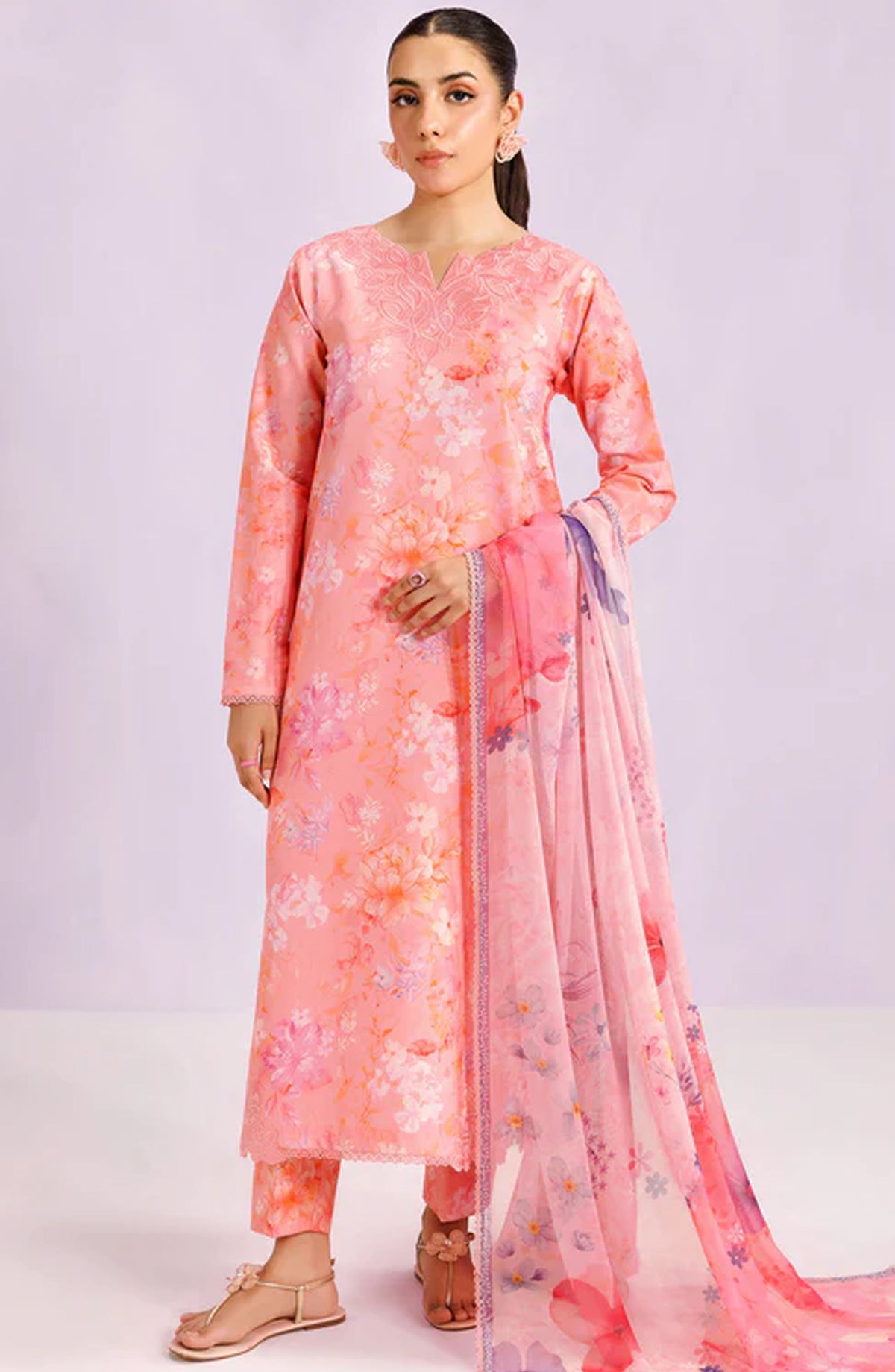 Farasha Embroidered Lawn Unstitched 3 Piece Suit - Blush Satin - FR26PE - Pink - Summer Collection