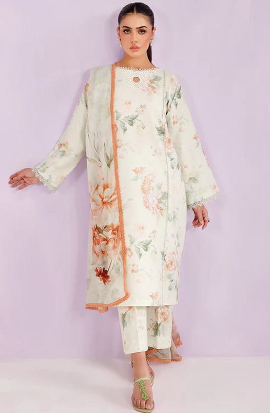 Farasha Embroidered Lawn Unstitched 3 Piece Suit - Mint Veil - FR26PE - White - Summer Collection