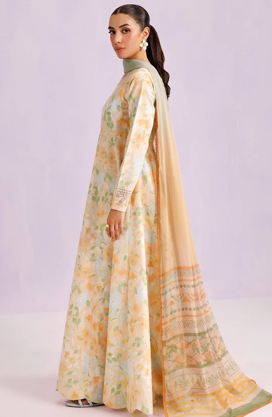 Farasha Embroidered Lawn Unstitched 3 Piece Suit - Cream Sparkle - FR26PE - Peach - Summer Collection