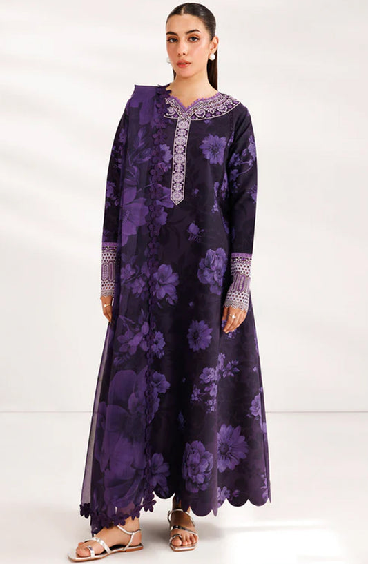 Farasha Embroidered Lawn Unstitched 3 Piece Suit - Violet Breeze - FR26PE - Purple - Summer Collection