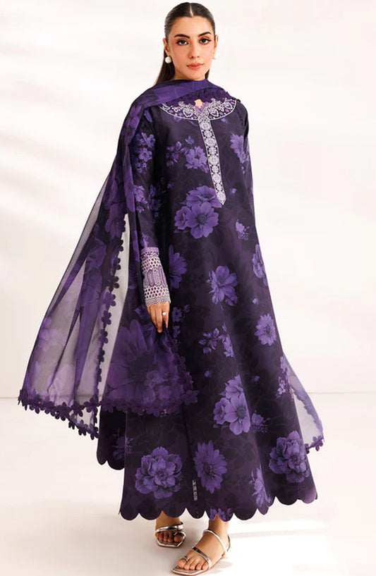 Farasha Embroidered Lawn Unstitched 3 Piece Suit - Violet Breeze - FR26PE - Purple - Summer Collection