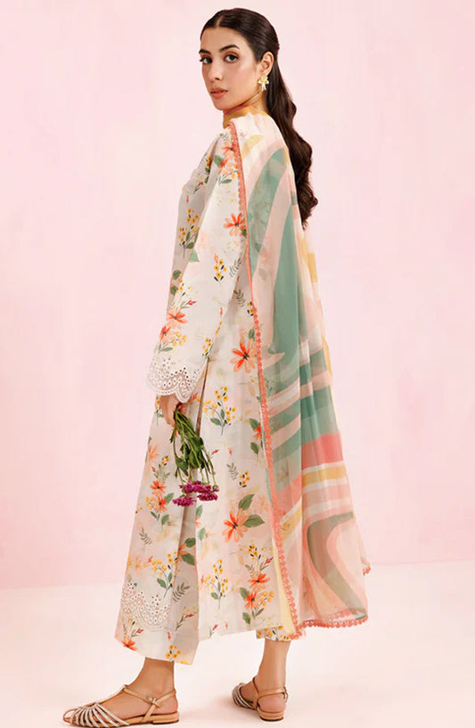 Farasha Embroidered Lawn Unstitched 3 Piece Suit - Ivory Aura - FR26PE - Peach - Summer Collection