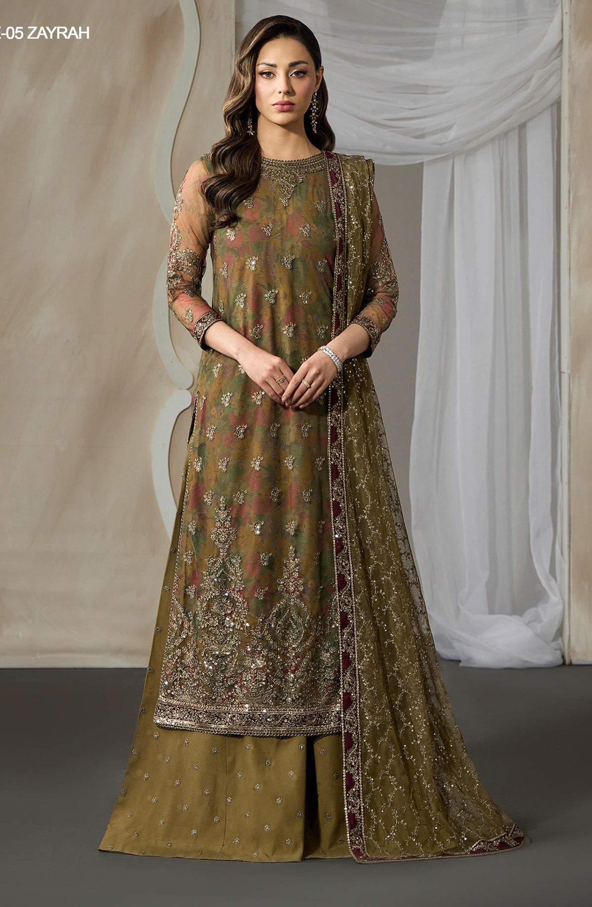 Fasana by Zarif Embroidered Net Unstitched 3 Piece Suit - PE-05 ZAYRAH - ZRF26FS - Green - Formals Collection