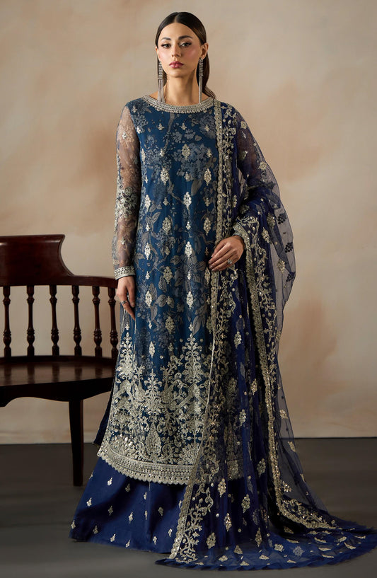 Fasana by Zarif Embroidered Net Unstitched 3 Piece Suit - PE-04 VIRSA - ZRF26FS - Blue - Formals Collection