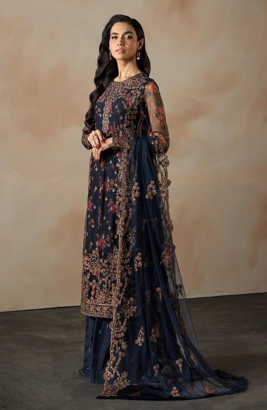 Fasana by Zarif Embroidered Net Unstitched 3 Piece Suit - PE-01 MEHRAB - ZRF26FS - Blue - Formals Collection