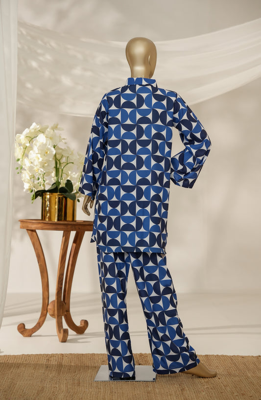 Fayon Prints by Amna Khadija Printed Poly Swiss Stitched Co ords Suit - FP-04 - AM25FYOP - Polca Blue - Casual Collection