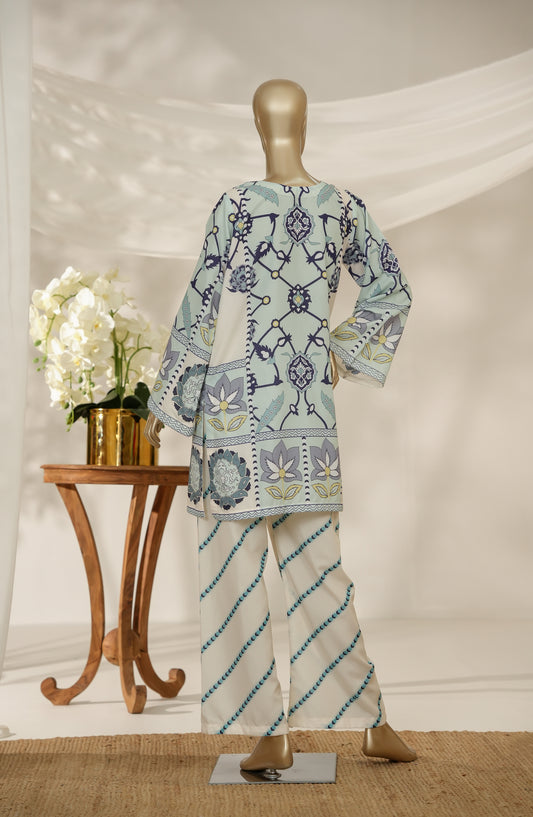 Fayon Prints by Amna Khadija Printed Poly Swiss Stitched Co ords Suit - FP-02 - AM25FYOP - White Blue - Casual Collection