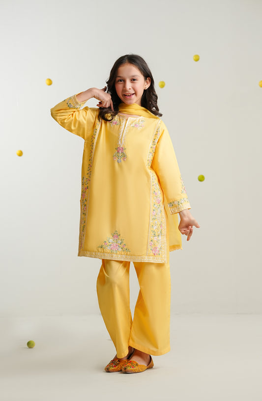 Feyre by Amna Khadija Embroidered Cotton Stitched 3 Piece Suit - FCE-01 - AM26FCE - Yellow - Girls Summer Collection