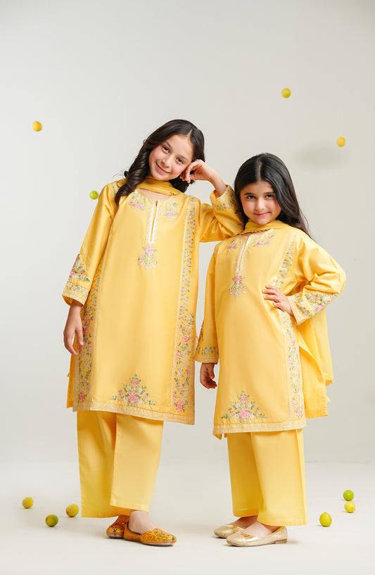 Feyre by Amna Khadija Embroidered Cotton Stitched 3 Piece Suit - FCE-01 - AM26FCE - Yellow - Girls Summer Collection