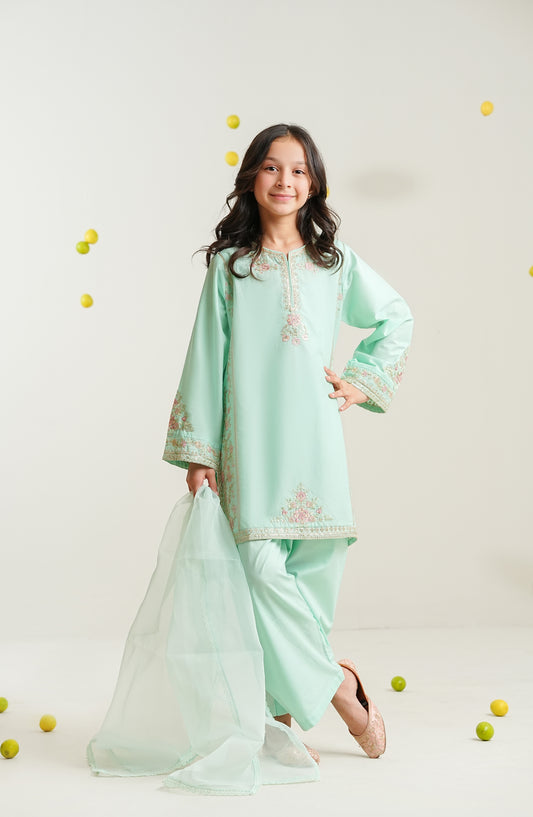 Feyre by Amna Khadija Embroidered Cotton Stitched 3 Piece Suit - FCE-02 - AM26FCE - Sea Green - Girls Summer Collection
