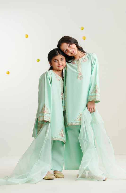 Feyre by Amna Khadija Embroidered Cotton Stitched 3 Piece Suit - FCE-02 - AM26FCE - Sea Green - Girls Summer Collection