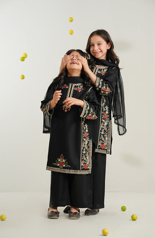 Feyre by Amna Khadija Embroidered Cotton Stitched 3 Piece Suit - FCE-03 - AM26FCE - Black - Girls Summer Collection