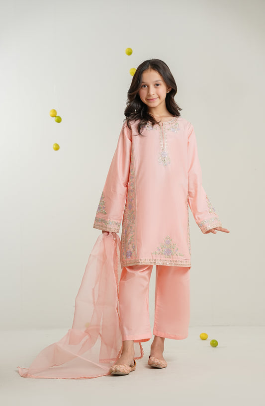 Feyre by Amna Khadija Embroidered Cotton Stitched 3 Piece Suit - FCE-04 - AM26FCE - Pink - Girls Summer Collection