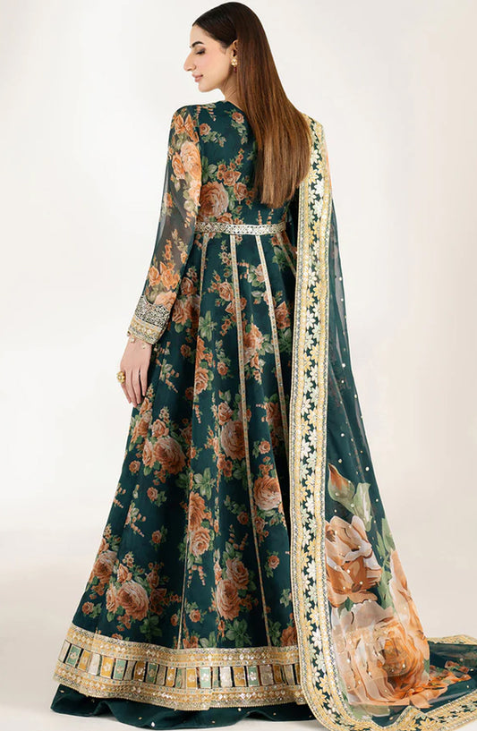 Fiorella Formals by Farasha Embroidered Chiffon Unstitched 3 Piece Suit - Teal Passion - FSH25FR - Green - Festive Collection