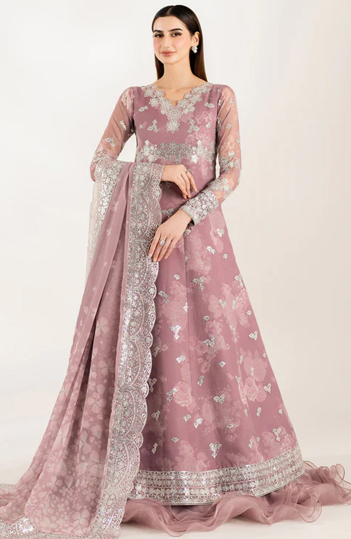 Fiorella Formals by Farasha Embroidered Chiffon Unstitched 3 Piece Suit - Rosy Spark - FSH25FR - Pink - Festive Collection