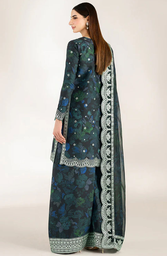 Fiorella Formals by Farasha Embroidered Raw Silk Unstitched 3 Piece Suit - Alora Charm - FSH25FR - Green - Festive Collection