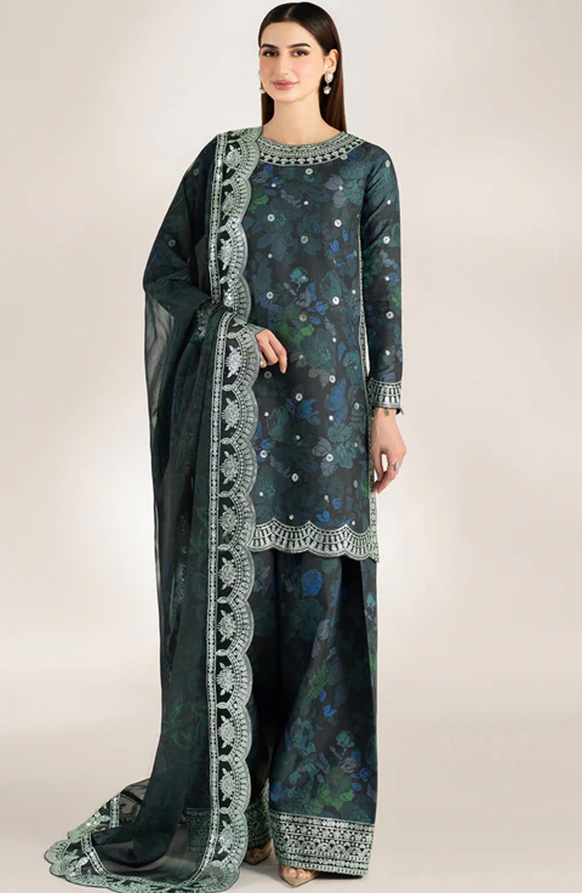 Fiorella Formals by Farasha Embroidered Raw Silk Unstitched 3 Piece Suit - Alora Charm - FSH25FR - Green - Festive Collection