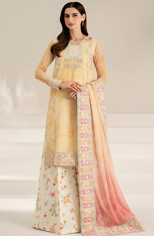 Fiorella Formals by Farasha Embroidered Chiffon Unstitched 3 Piece Suit - Floral Ray - FSH25FR - Yellow - Festive Collection