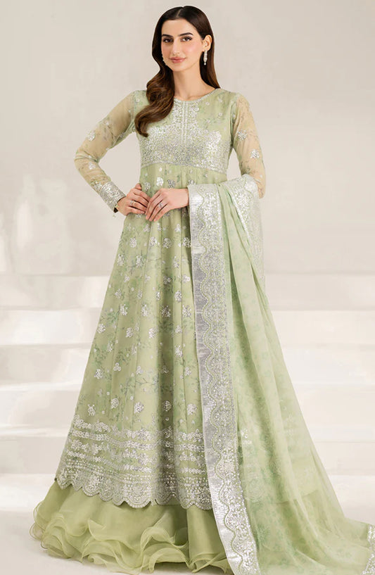 Fiorella Formals by Farasha Embroidered Chiffon Unstitched 3 Piece Suit - Sage Sparkle - FSH25FR - Green - Festive Collection