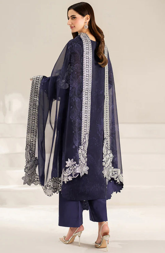 Fiorella Formals by Farasha Embroidered Chiffon Unstitched 3 Piece Suit - Blue Dazzle - FSH25FR - Blue - Festive Collection